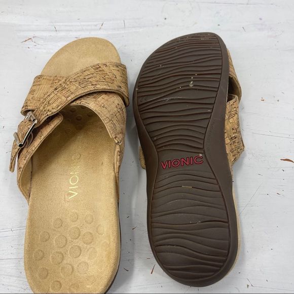 VIONIC Dorie Slide Sandals Gold Cork Buckle Women's 10 - Picture 11 of 12